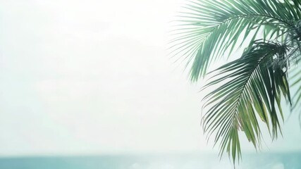 Wall Mural - A palm tree standing tall in front of the vast ocean, with waves crashing against the shore