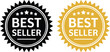 © Luke Wilkinson - Sixteen golden best seller award seals. A vector set of circular laurel wreath badges with crowns and stars on a white background.