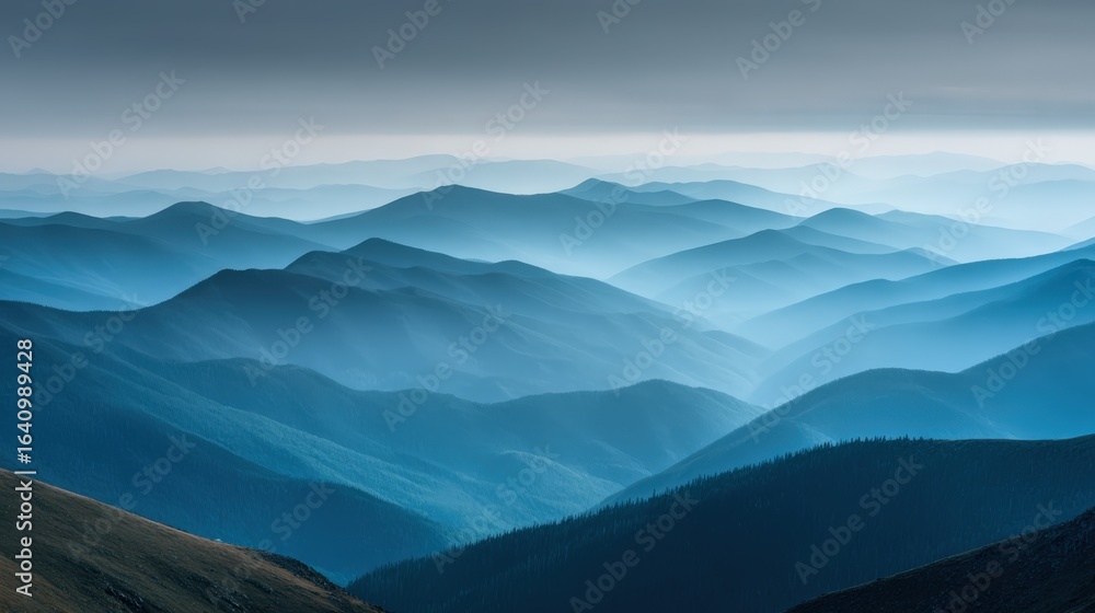 Blue Ridge Mountain Landscape with Layers of Fog and Rolling Hills in ...