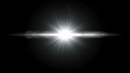 Wall Mural - bright white optical lens flare effect with horizontal light rays on black background. abstract star