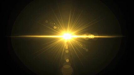 Wall Mural - bright glowing yellow light with starburst and lens flare effect on black background. abstract burst