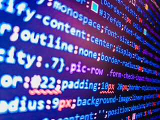 focus point on the decrypted word. blue background color, white text chars and digits. concept for c