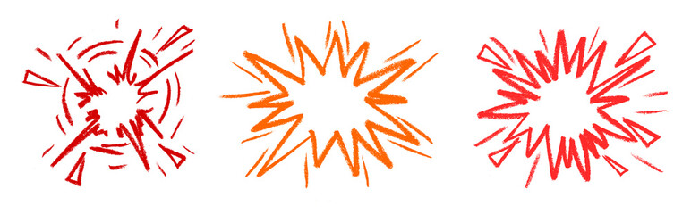 Wall Mural - Cartoon Boom Explosion Crayon Chalk Drawing PNG Transparent Set