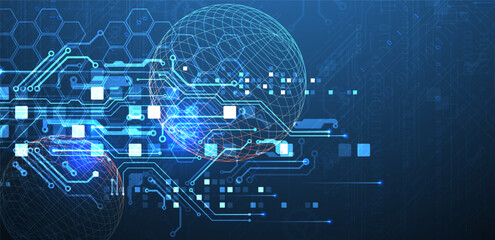 Wall Mural - abstract circuit board background with sphere. hi-tech digital technology concept. vector.