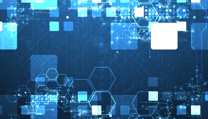 Wall Mural - a technical background using technological lines, squares, and hexagons combined into an art composi