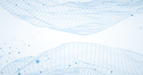 Wall Mural - template for science or technology presentation. plexus style background with wireframe wave.