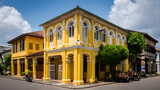 Yellow Buildings in Urban Landscape: Capturing the essence of architectural elegance, a stunning historical yellow building stands tall.
