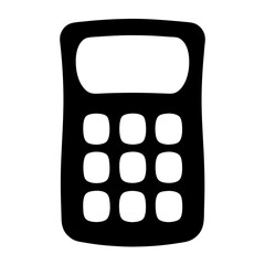 Abstract stylized calculator with rounded buttons and display screen in black and white