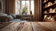 © Doyok - Rustic wooden table in cozy living room near window