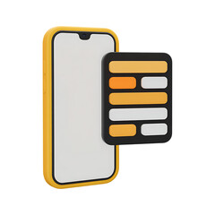 3D render of a smartphone with a minimalist app interface.
