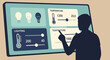 © Zayco - Silhouette of a person interacting with a large touch screen displaying temperature and lighting controls.