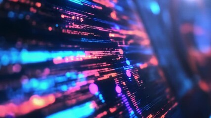 Programming code flowing on screen in futuristic design
