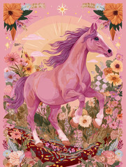 Wall Mural - modern illustration in boho country style with elements of astrology and tarot. female character and