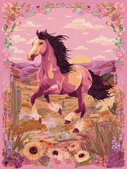 Wall Mural - modern illustration in boho country style with elements of astrology and tarot. female character and