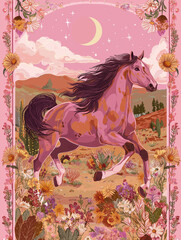 Wall Mural - modern illustration in boho country style with elements of astrology and tarot. female character and