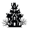© Muhin - Vector art of haunted house with trees isolated on white background