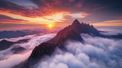 Wall Mural - majestic sunrise at the summit of mount tai, vast sea of clouds rolling like endless white waves ben