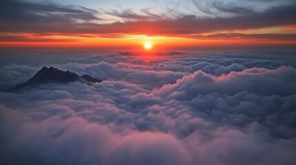 Wall Mural - majestic sunrise at the summit of mount tai, vast sea of clouds rolling like endless white waves ben