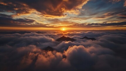 Wall Mural - majestic sunrise at the summit of mount tai, vast sea of clouds rolling like endless white waves ben