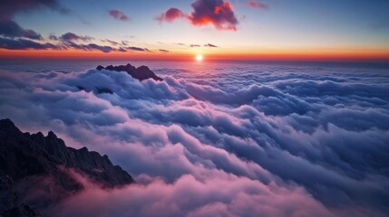 Wall Mural - majestic sunrise at the summit of mount tai, vast sea of clouds rolling like endless white waves ben