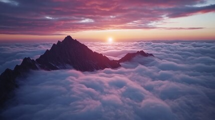 Wall Mural - majestic sunrise at the summit of mount tai, vast sea of clouds rolling like endless white waves ben