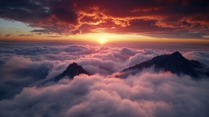 Wall Mural - majestic sunrise at the summit of mount tai, vast sea of clouds rolling like endless white waves ben