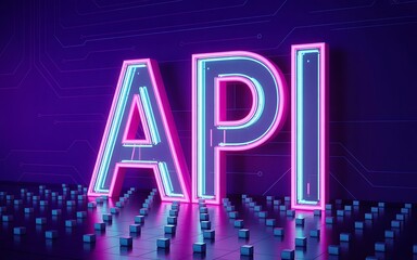 API Neon Sign, 3D Render, Technology, Programming Interface, Software Development