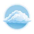 © Game - Cartoon cloud illustration in a blue circle frame fluffy sky symbol weather forecast graphic design for apps and websites