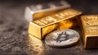 © Generative AI - Gold bars and bitcoin digital currency represent safe haven investments and alternative assets in a financial portfolio
