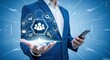 © Generative AI - Human Resources Technology Concept: Businessman Presenting Digital HR Solutions and Business Process Automation Tools