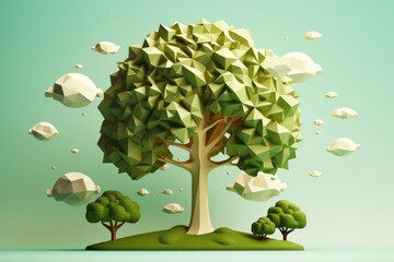 big tree in summer paper art illustration