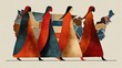 © Mariia - Indigenous women in traditional attire walking against a USA map background, festive illustration celebrating National Indigenous People's Day, ideal for cultural awareness and holiday greeting cards