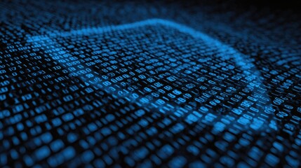 Abstract binary code background with blue glow.
