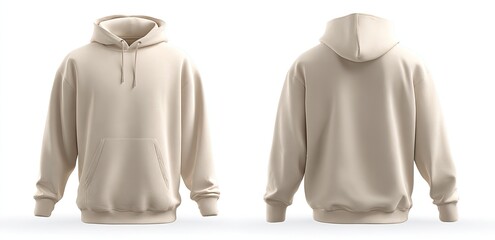 Beige hoodie mockup, front and back views
