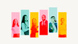 © Lustre Art Group  - Colorful collage of diverse professionals in vibrant vertical segments. Concept of team building, workplace culture, and modern corporate diversity with energetic color tones.