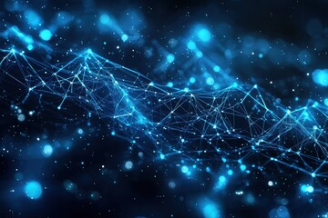 Wall Mural - abstract representation of blue glowing network connecting points and nodes