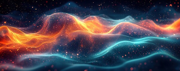 Wall Mural - abstract digital waves with vibrant glowing colors of orange and blue