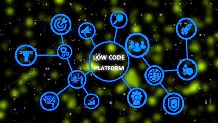 Low Code software development platform technology concept. Abstract technology lighting dot background concept 