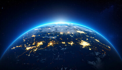 Wall Mural - stunning view of earth from space, showcasing illuminated cities and natural features starry sky. vi