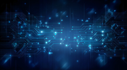 Futuristic Digital Circuit Board with Glowing Blue Connections.Generative AI