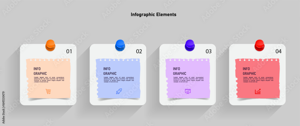 Colorful infographic template with four sticky notes vector. Stock ...