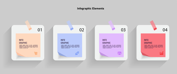 Wall Mural - Colorful infographic template with four sticky notes vector.