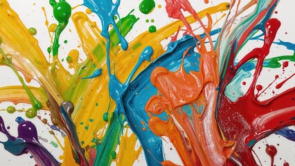 Wall Mural - a mix of radiant rainbow paints and multiple colorful textures set against a white background