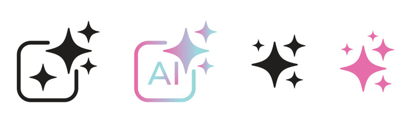 AI generate icon set ai, sparkle star with square button, artificial intelligence star logo, creative digital solutions, futuristic digital icons
