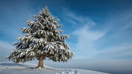 Wall Mural - winter scene of a tree blanketed in snow beneath a bright blue sky