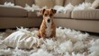 © AkuAku - Entertaining Dog Behavior: Mischievous Jack Russell Destroys Sofa Pillow When Left Alone