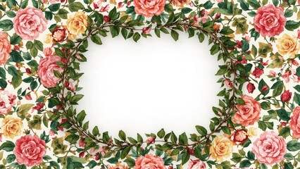 Wall Mural - Floral backdrop with framed rose garden foliage