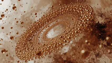 Wall Mural - 3D rendered poster featuring metallic gold dots against a light brown and white background, representing science and social networking.