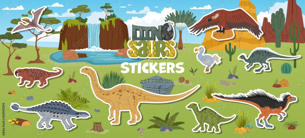 Exticnt Sticker Prehistoric era dinosaur cute characters stickers pack. Extinct ...