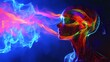 © Yuliia - Vibrant neon silhouette profile with colorful smoke effect against dark background, depicting consciousness and spiritual energy flowing through mind and body.